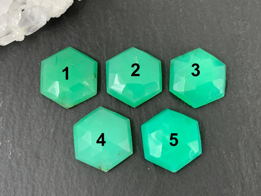 Faceted Chrysoprase Cabochon 12x14mm Hexagon Gemstone – Rose Cut Green Stone