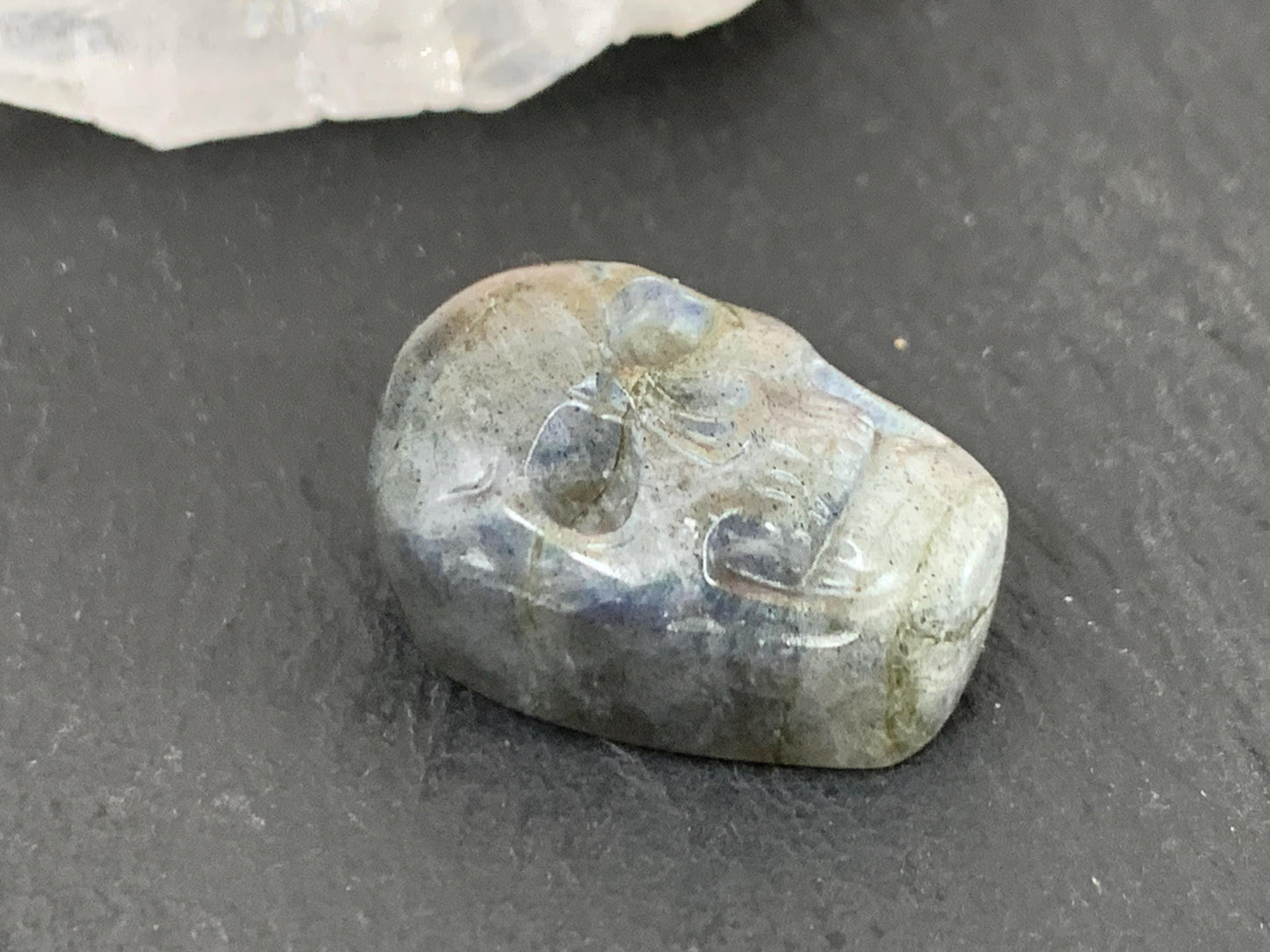 Labradorite Skull Cabochon 14x20mm - Natural Green Gemstone Flat Back Carving