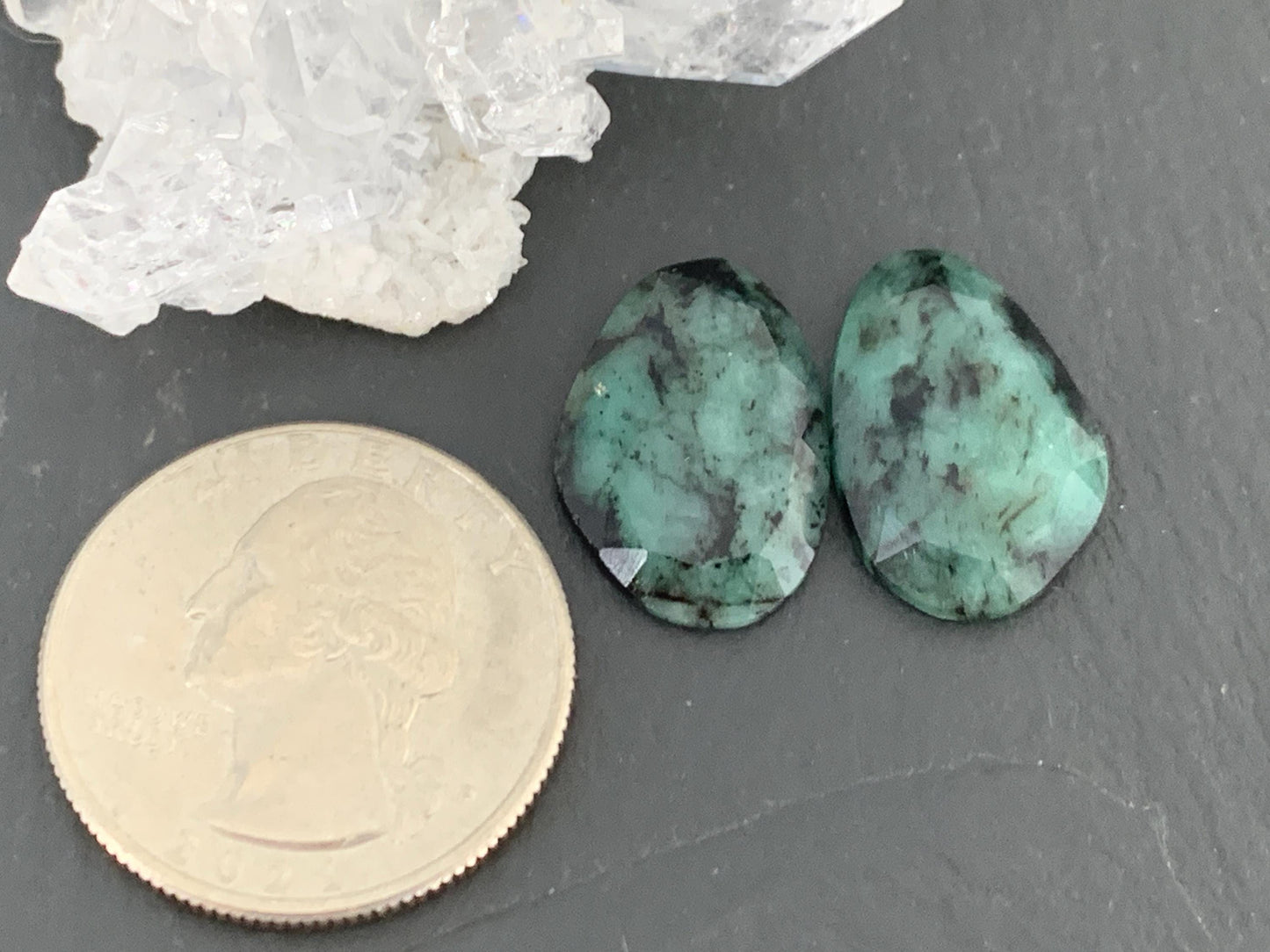 Faceted Emerald Pair 13x19x3mm cabochon