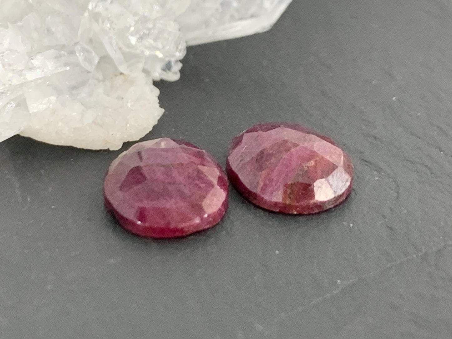 Faceted Ruby pair 10x12x3.5mm cabochon