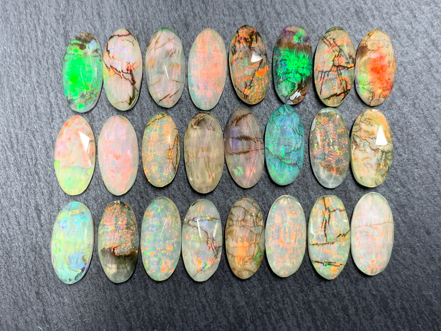 Faceted Monarch Opal oval 7x15mm cabochons - Doublet cabochons