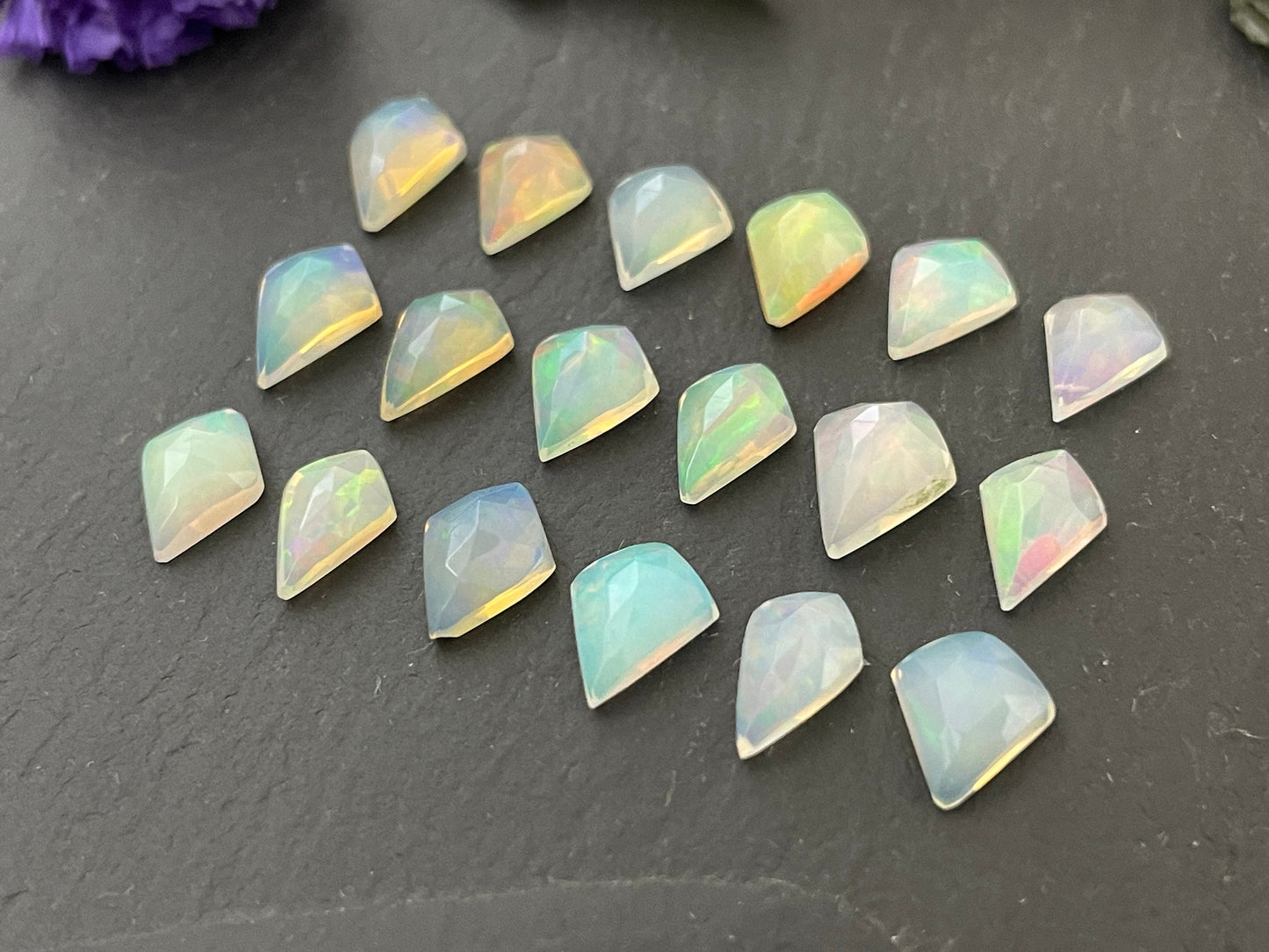 Faceted Ethiopian Opal 9-9.5mm cabochon- Faceted cabochons