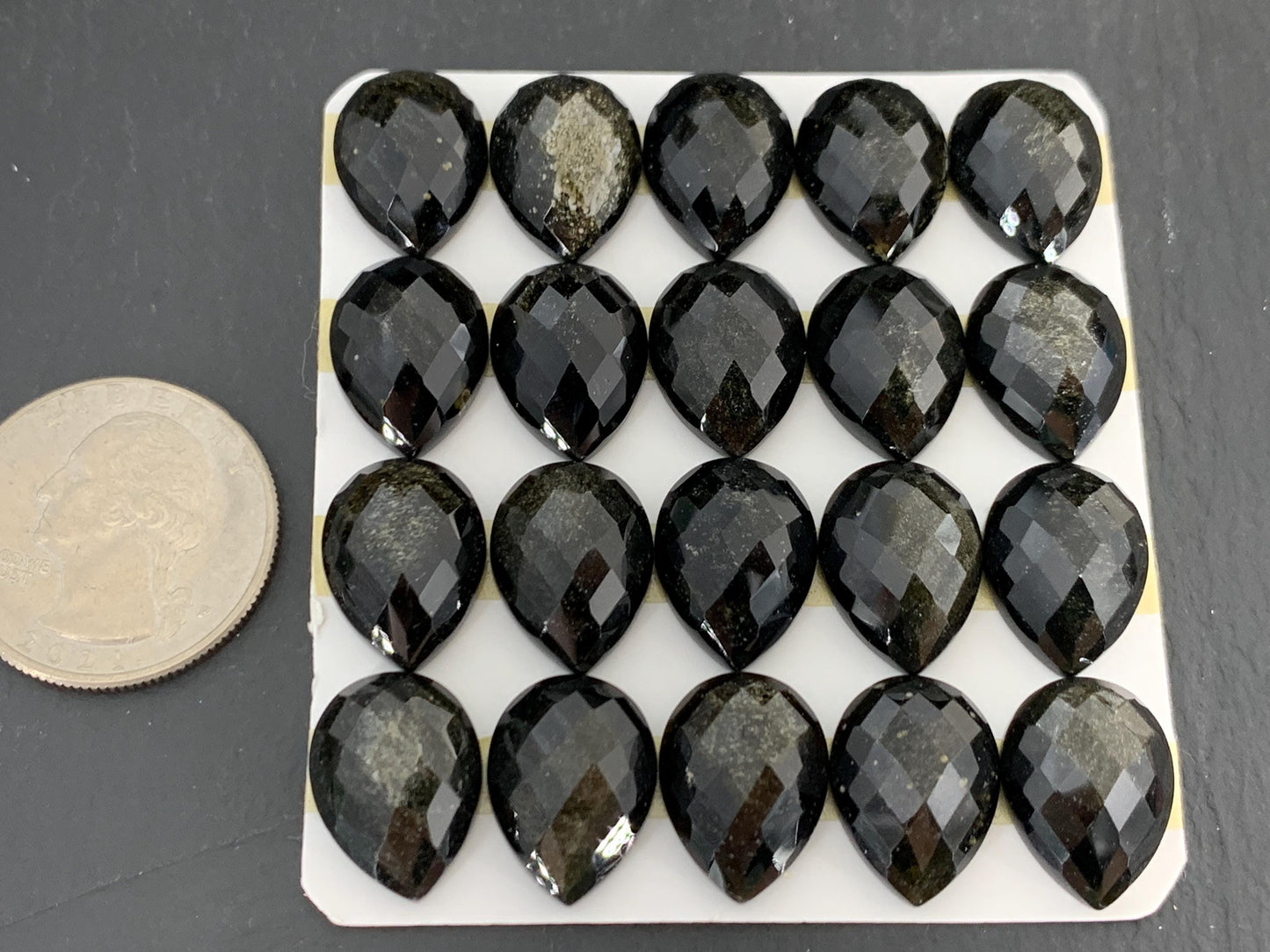 Faceted Gold Obsidian pear 12x16mm cabochon