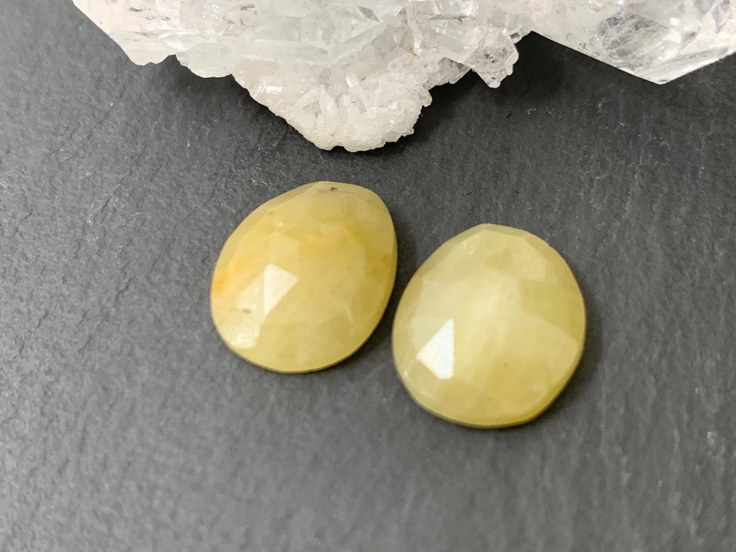 Faceted Yellow Sapphire pair 11x13x4mm cabochon