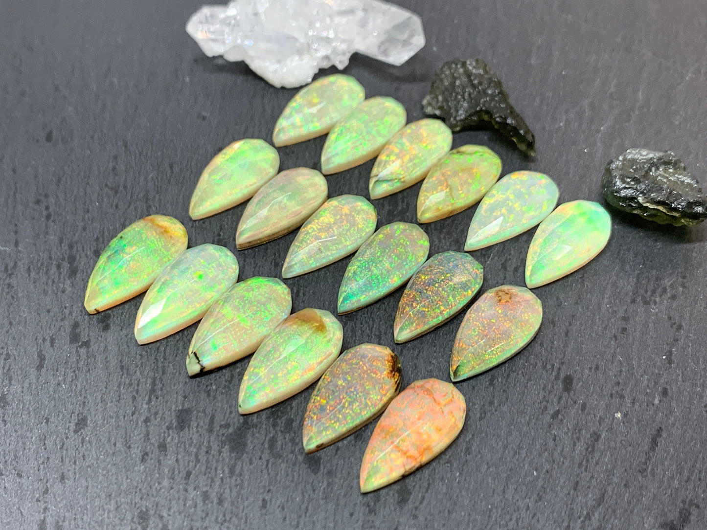 Faceted Monarch Opal pear 10x20mm cabochons - Doublet cabochons