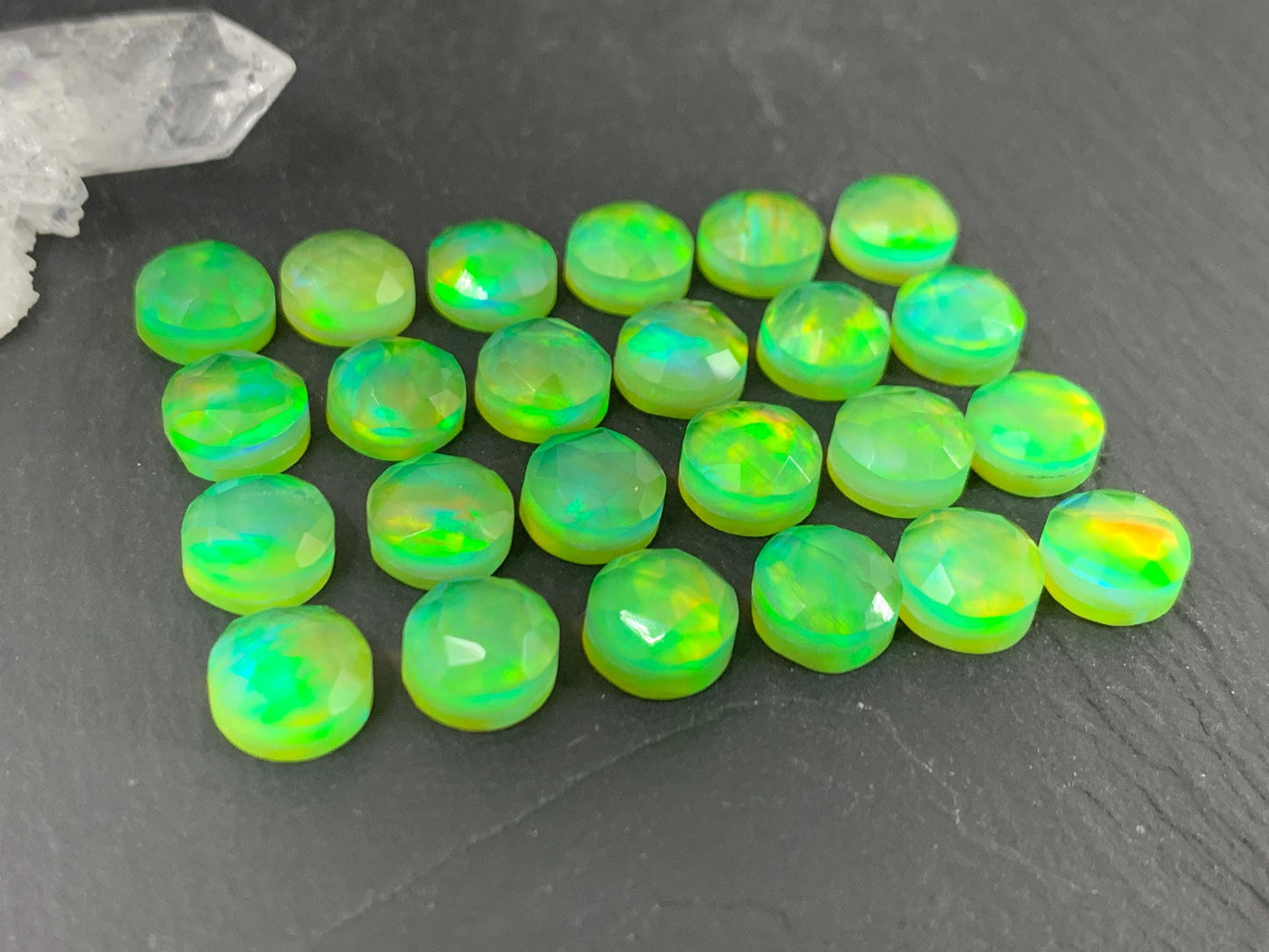 Faceted Aurora Opal round 8mm cabochon - Doublet cabochons
