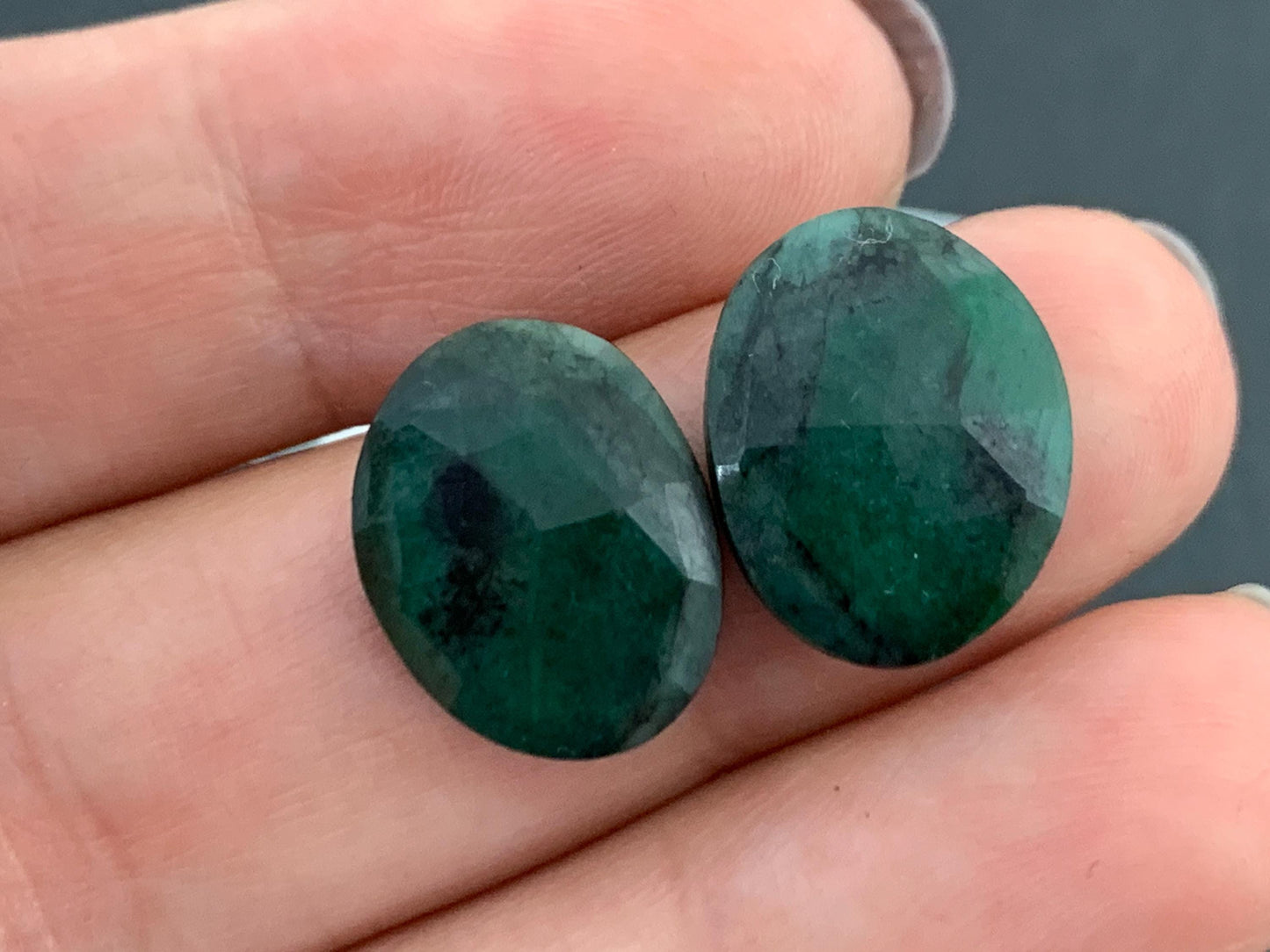Faceted Emerald Pair 12x15x3mm cabochon