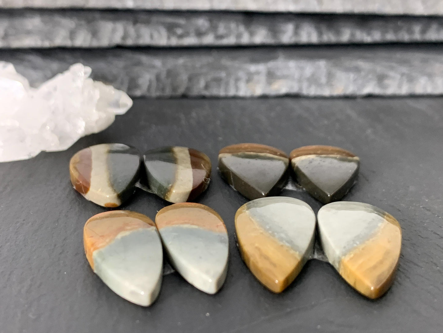 Polychrome Jasper cabochon pair