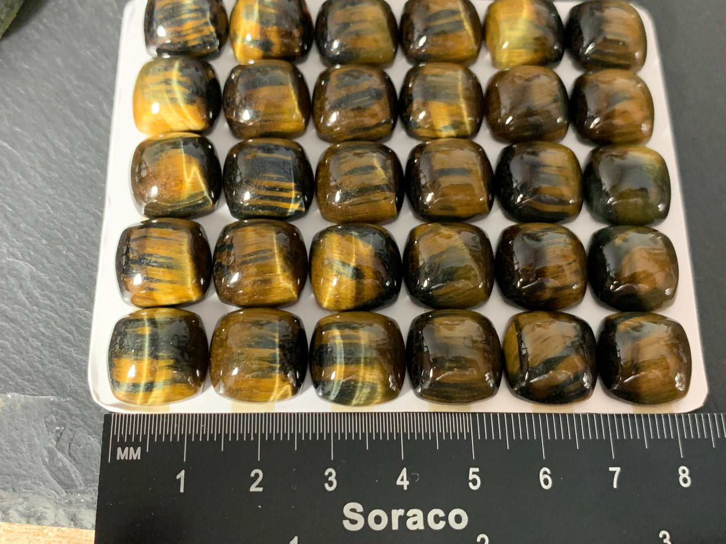 Yellow Blue Tiger Eye square cushion 14mm cabochon - Calibrated cabochons