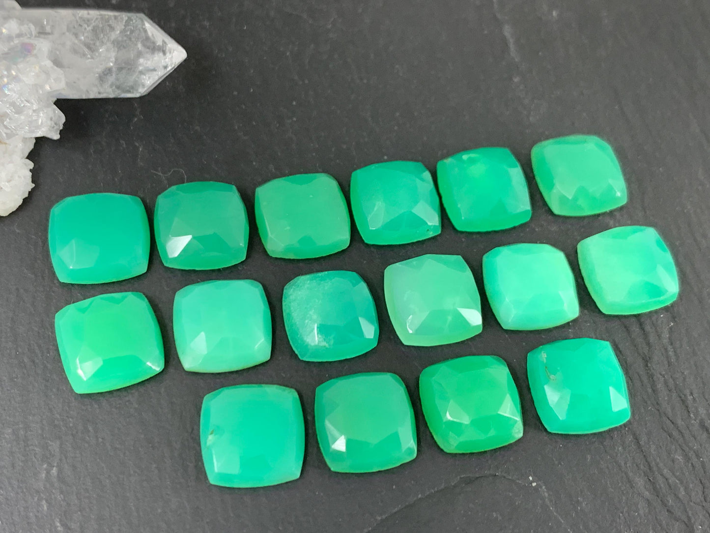 Faceted Chrysoprase square 10mm cabochon