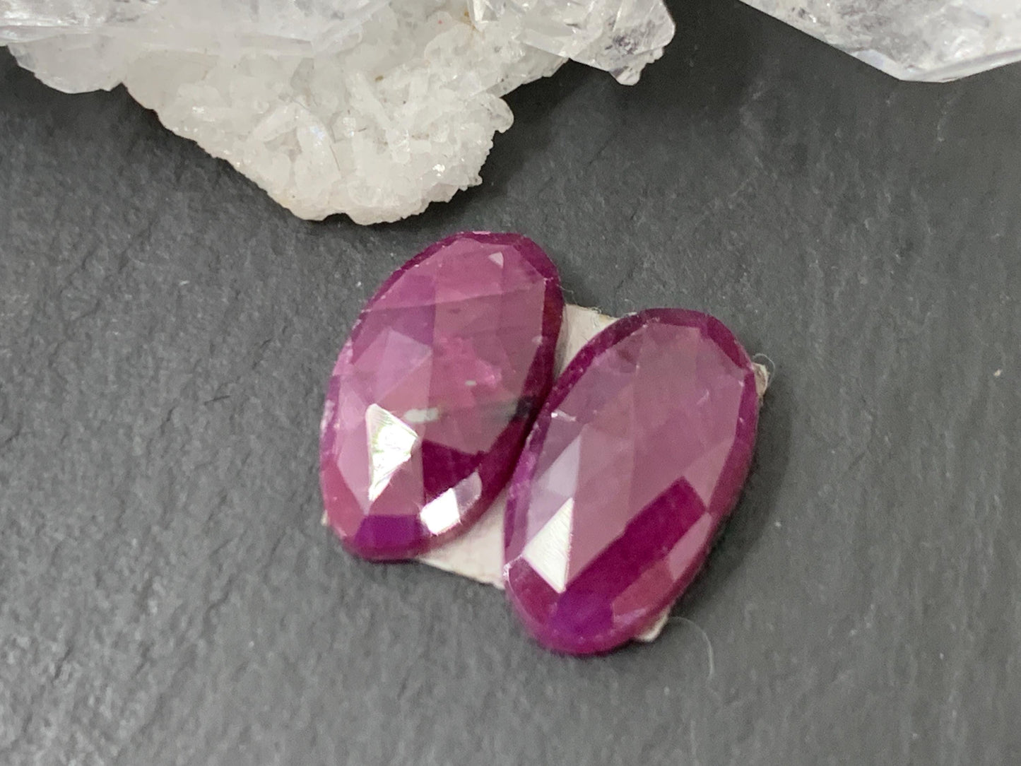 Faceted Ruby pair 7x12x3.5mm cabochon