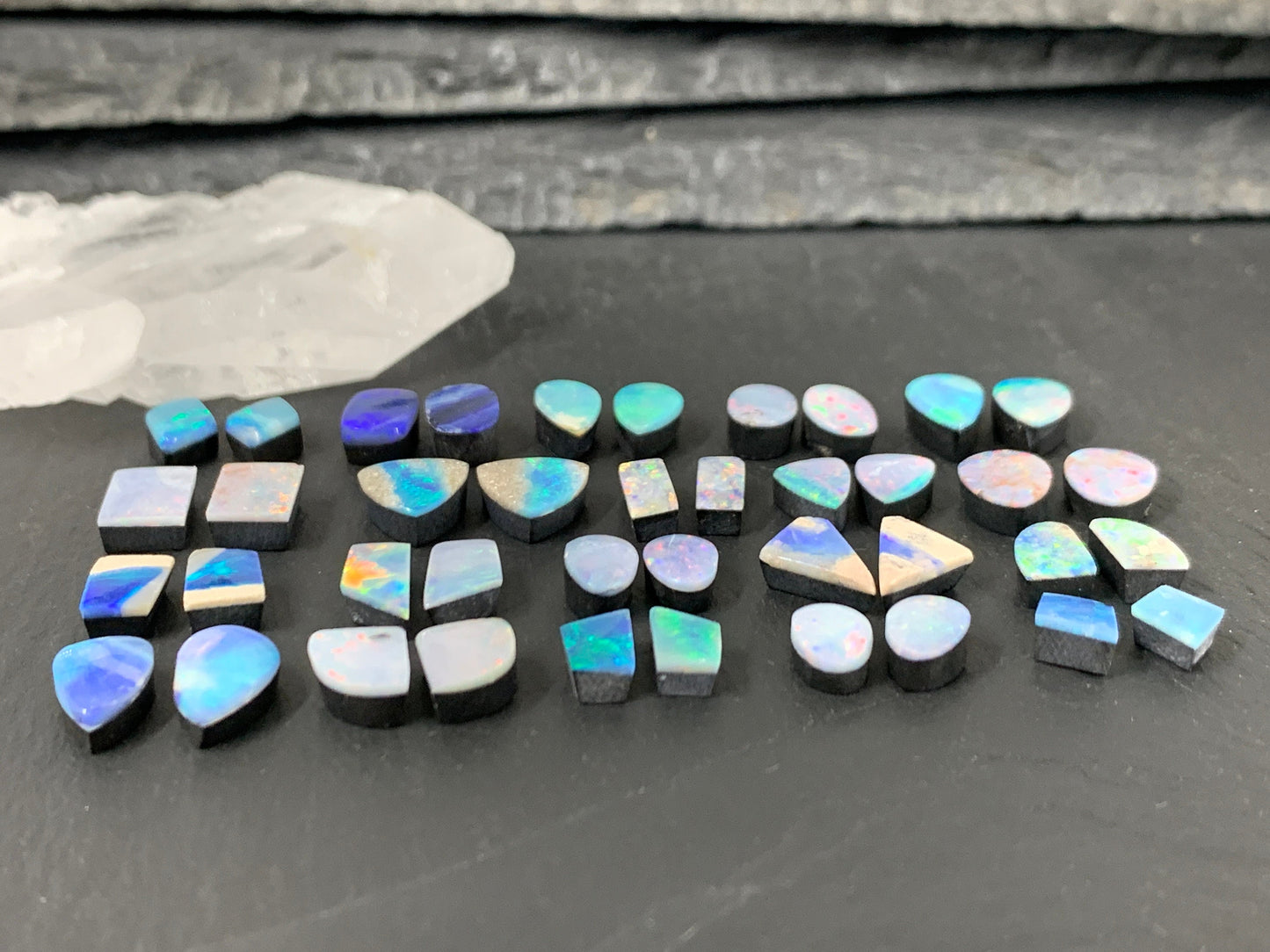 Australian Opal doublet pair 7-10mm long cabochon