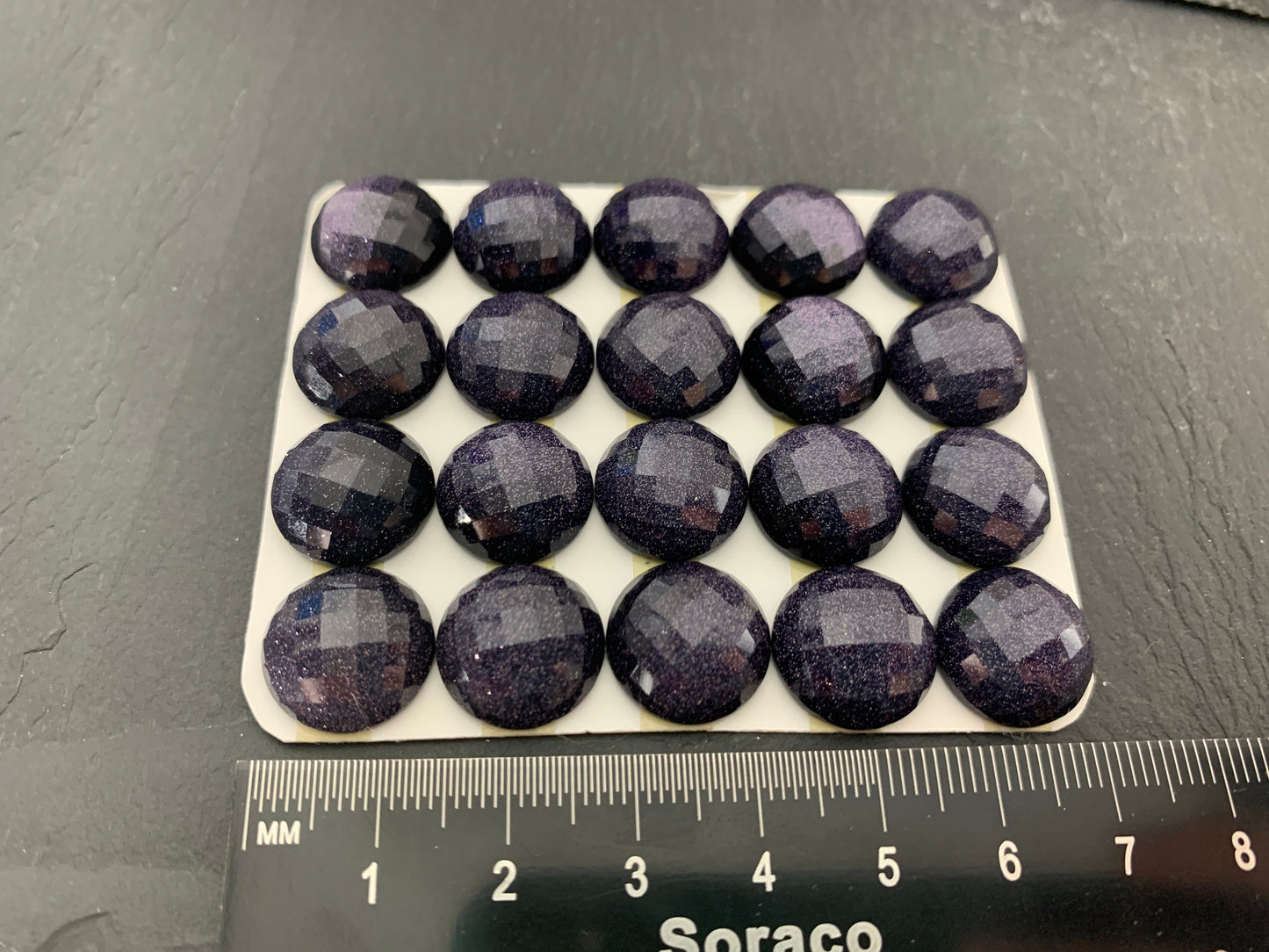 Faceted Blue Gold Sand round 14mm cabochon - Calibrated cabochons