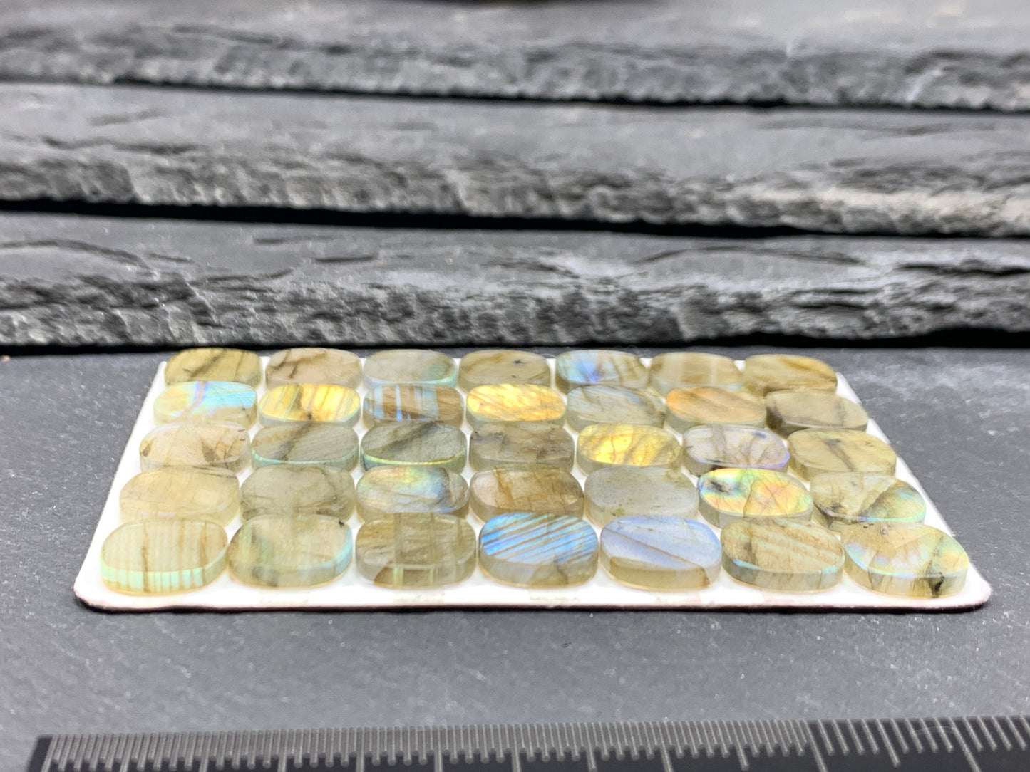 Flat Labradorite square cushion 10mm cabochon - calibrated cabochons