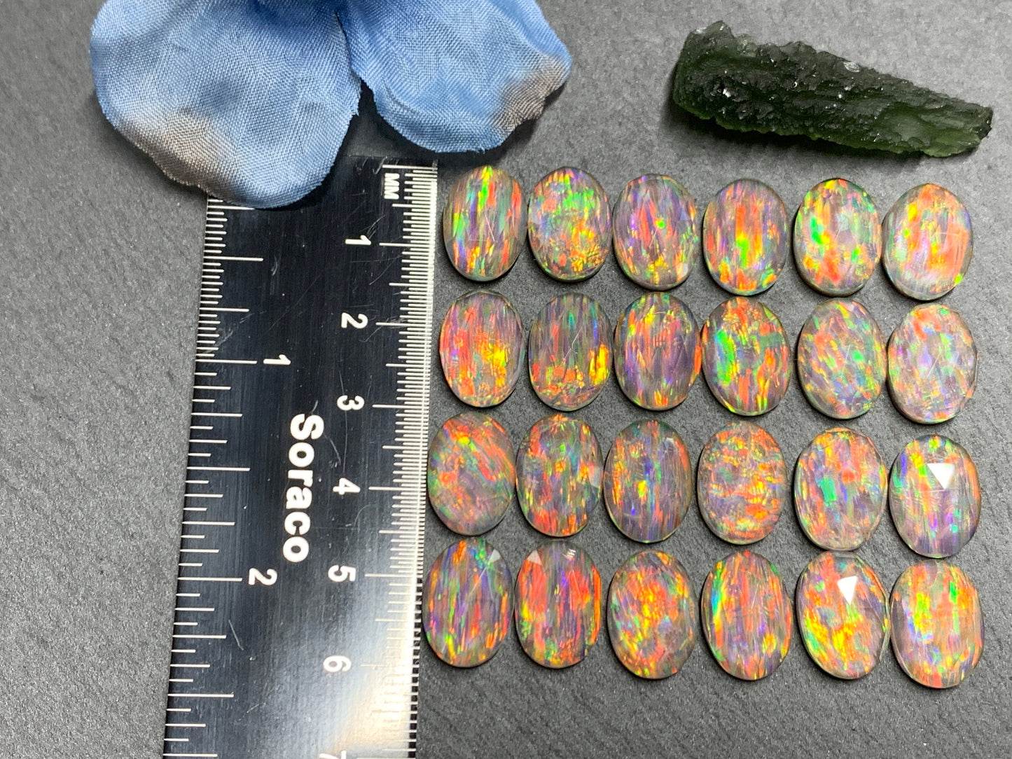Faceted Aurora Opal oval 10x14mm cabochons - Doublet cabochons