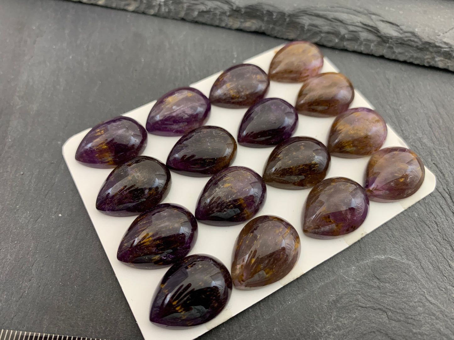 Amethyst Cacoxenite pear 15x20mm cabochon - Calibrated cabochons