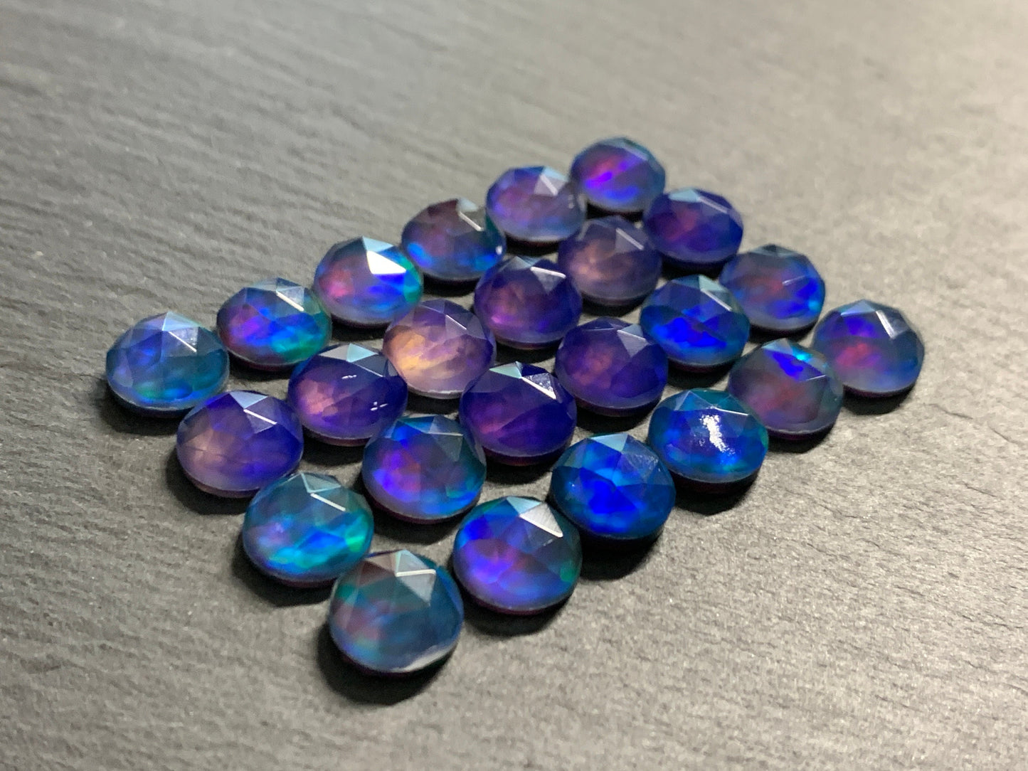 Faceted Aurora Opal 10mm cabochon - Doublet cabochons