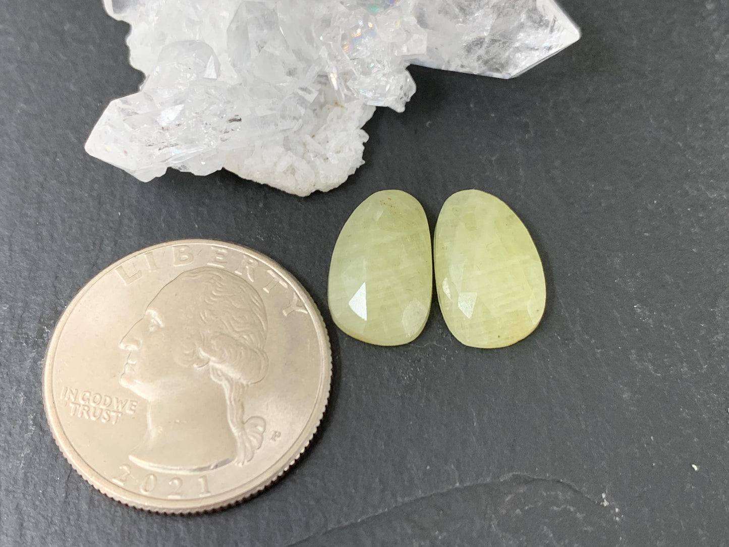 Faceted Yellow Sapphire pair 9x14x4mm cabochon