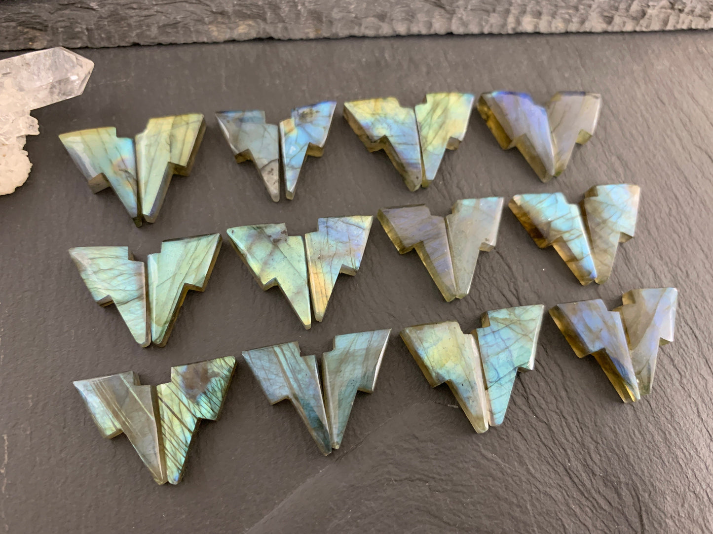 Labradorite lightning bolt pair 12x19mm cabochon