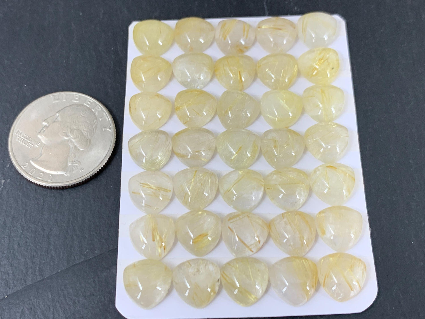Gold Rutilated Quartz Triangle Cabochon 10x10mm - Calibrated Cut Gem, Unique Jewelry Supply