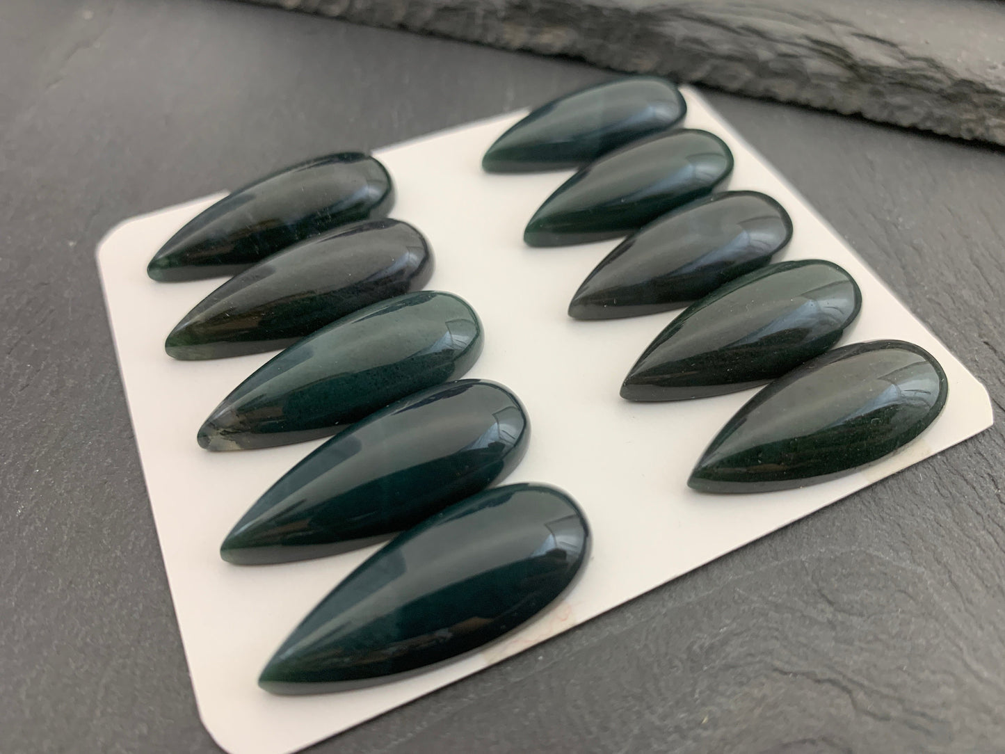 Moss Agate pear 12x30mm cabochon | Calibrated Moss Agate | Natural Moss Agate