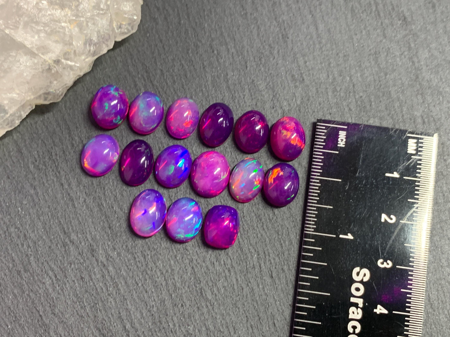 Ethiopian Opal oval 8x10mm cabochon - Natural Opal smoked to purple color