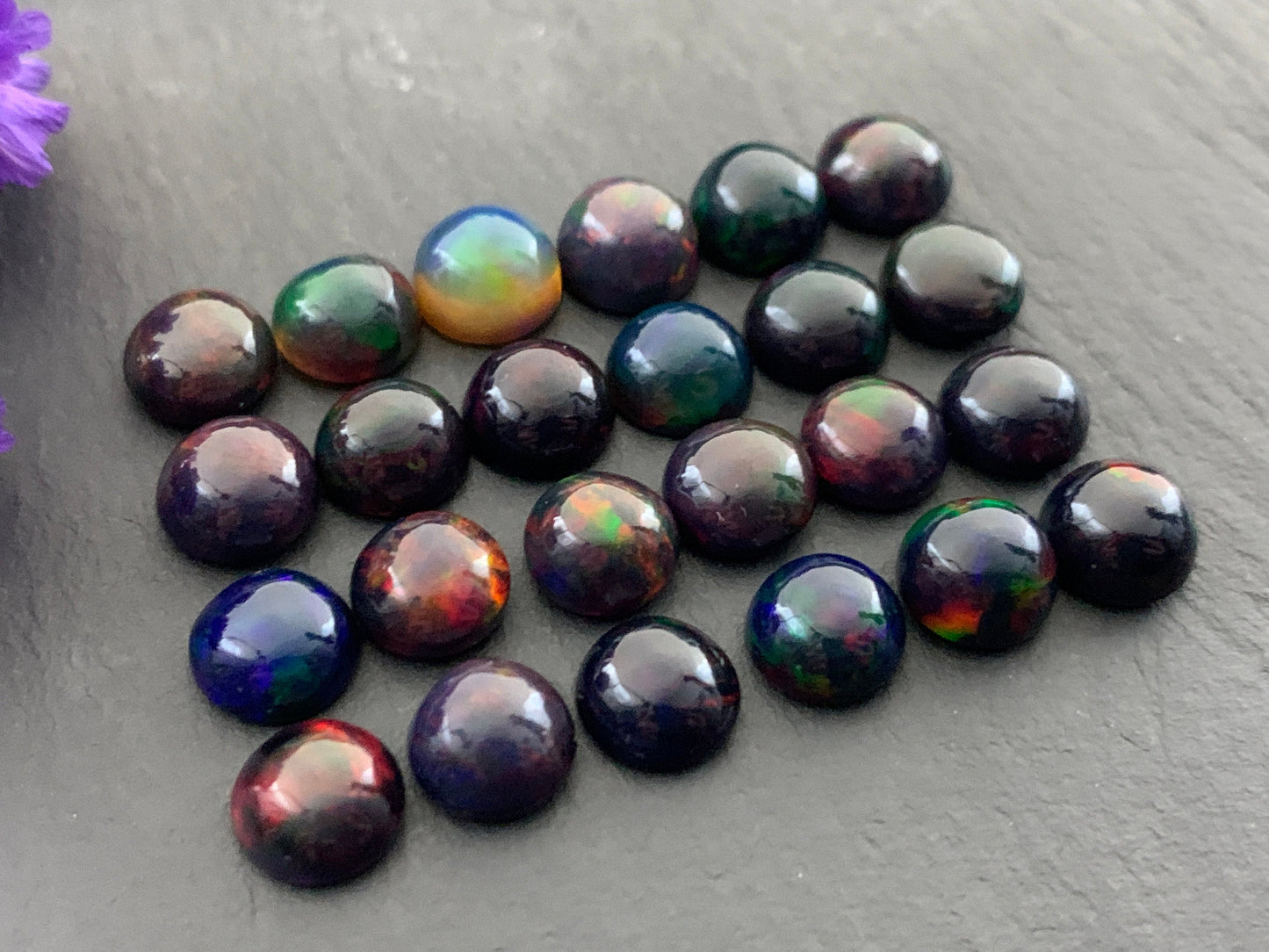 Black Ethiopian Opal round 8mm cabochon