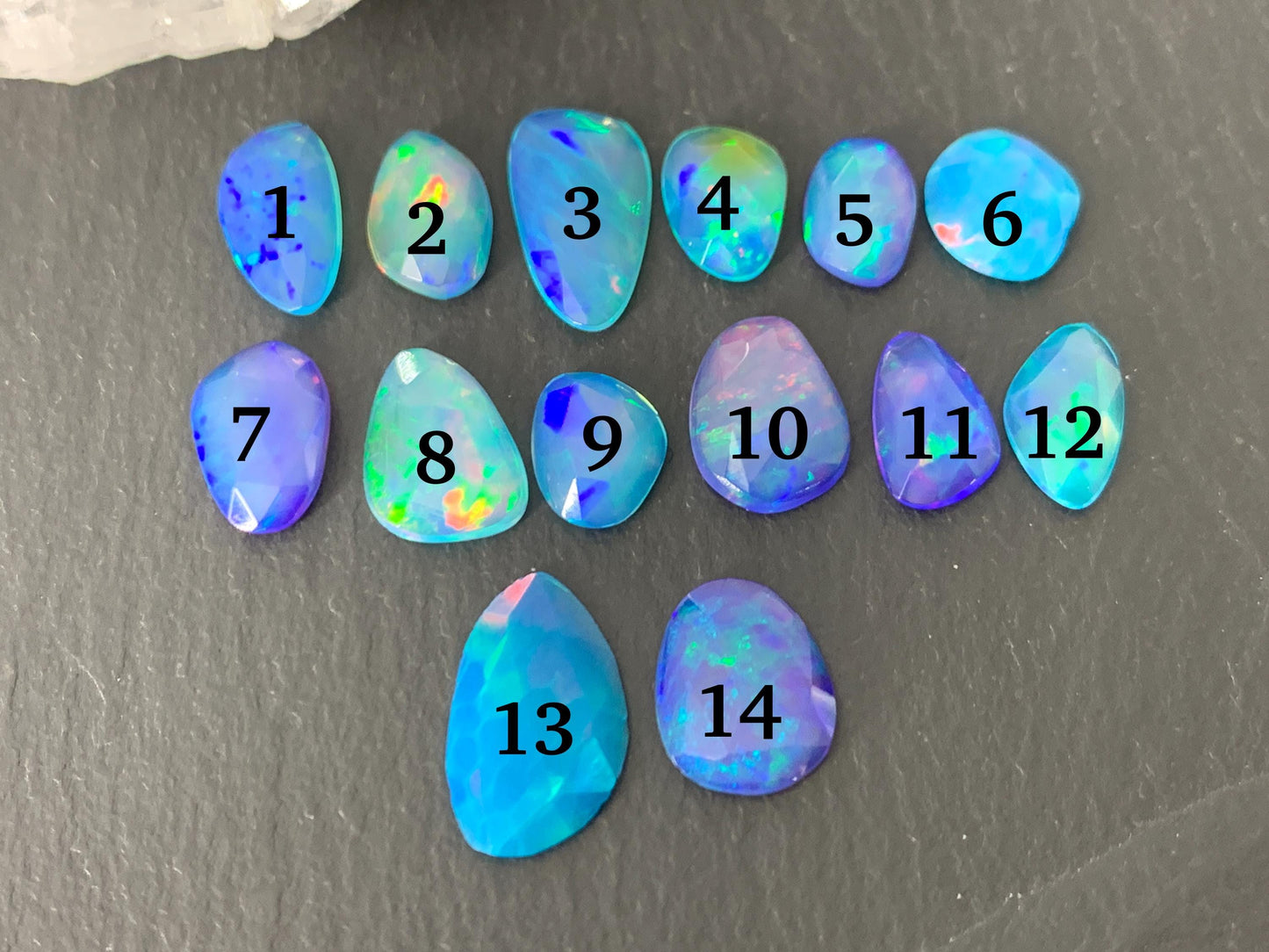 Faceted Blue Ethiopian Opal 8-14mm long cabochon