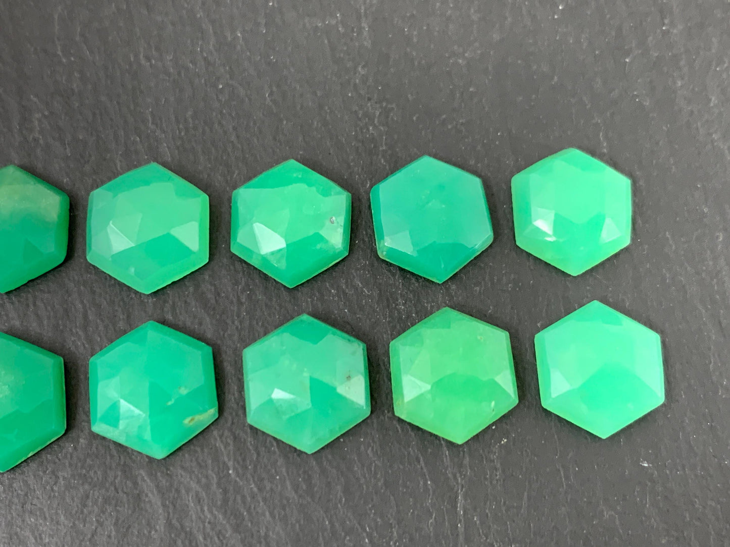 Faceted Chrysoprase Cabochon - 10mm Hexagonal Faceted Green Jewel for Jewelry Making