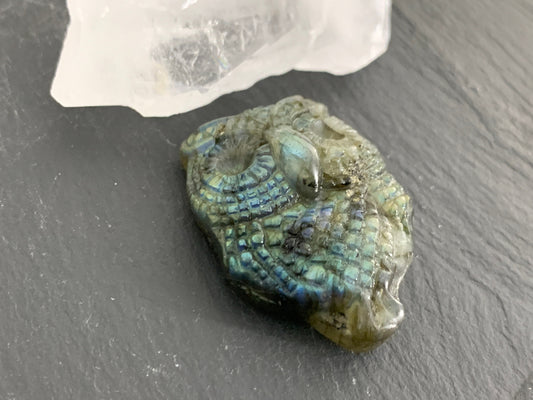 Labradorite owl 25x34mm cabochon carving
