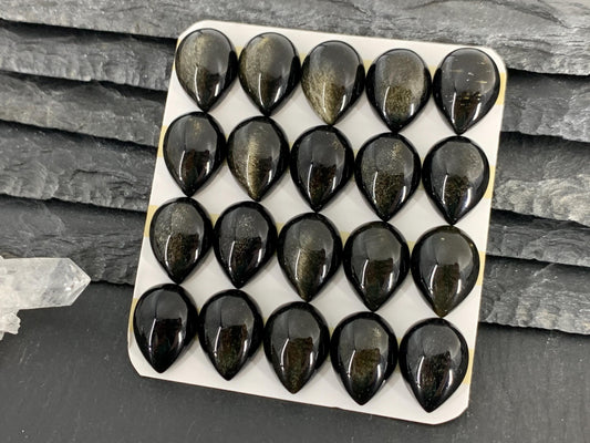 Gold Obsidian pear 12x16mm cabochon
