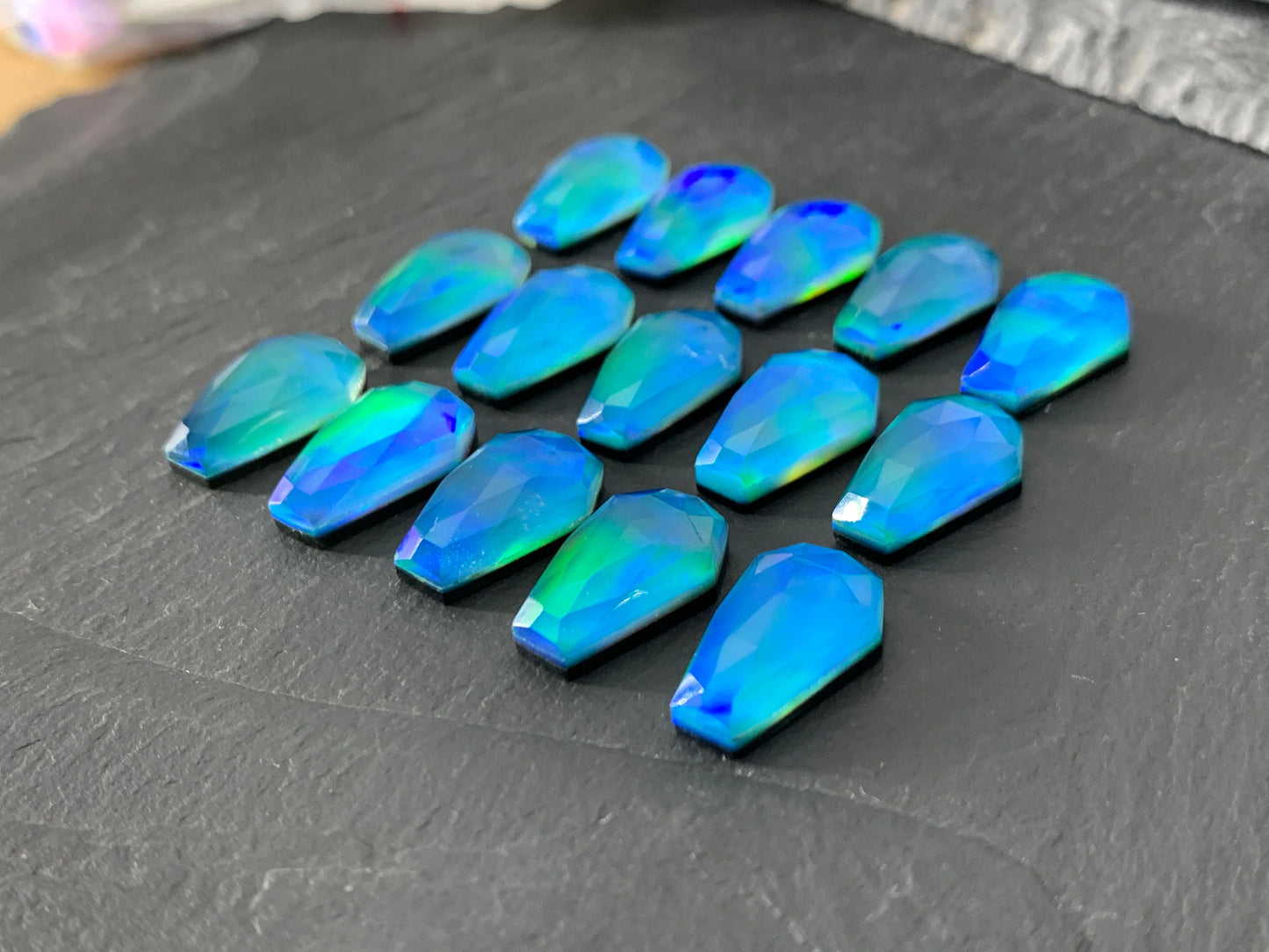 Faceted Aurora Opal coffin 10x16mm cabochon - Doublet cabochons
