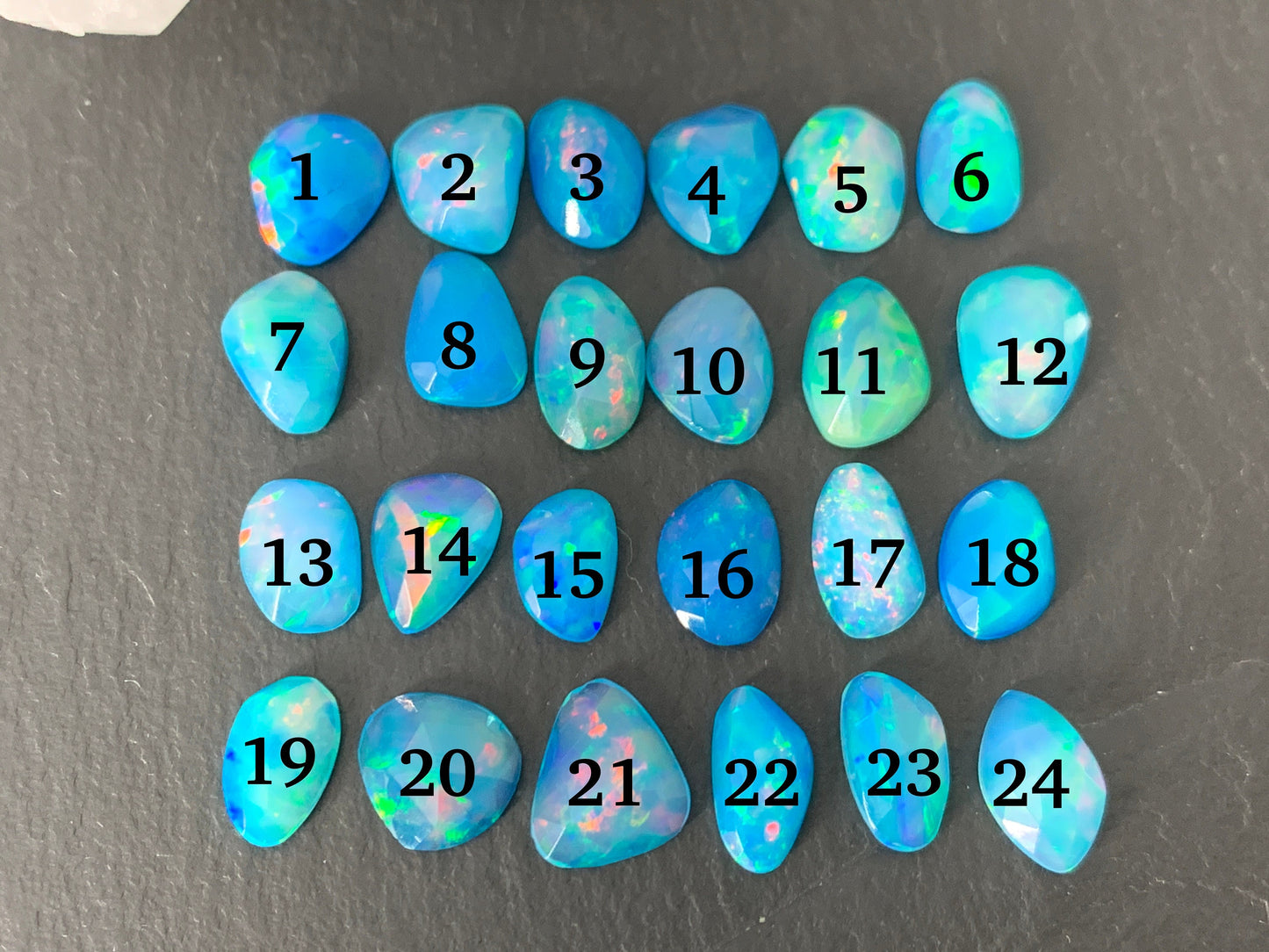 Faceted Blue Ethiopian Opal 9-10mm long cabochon