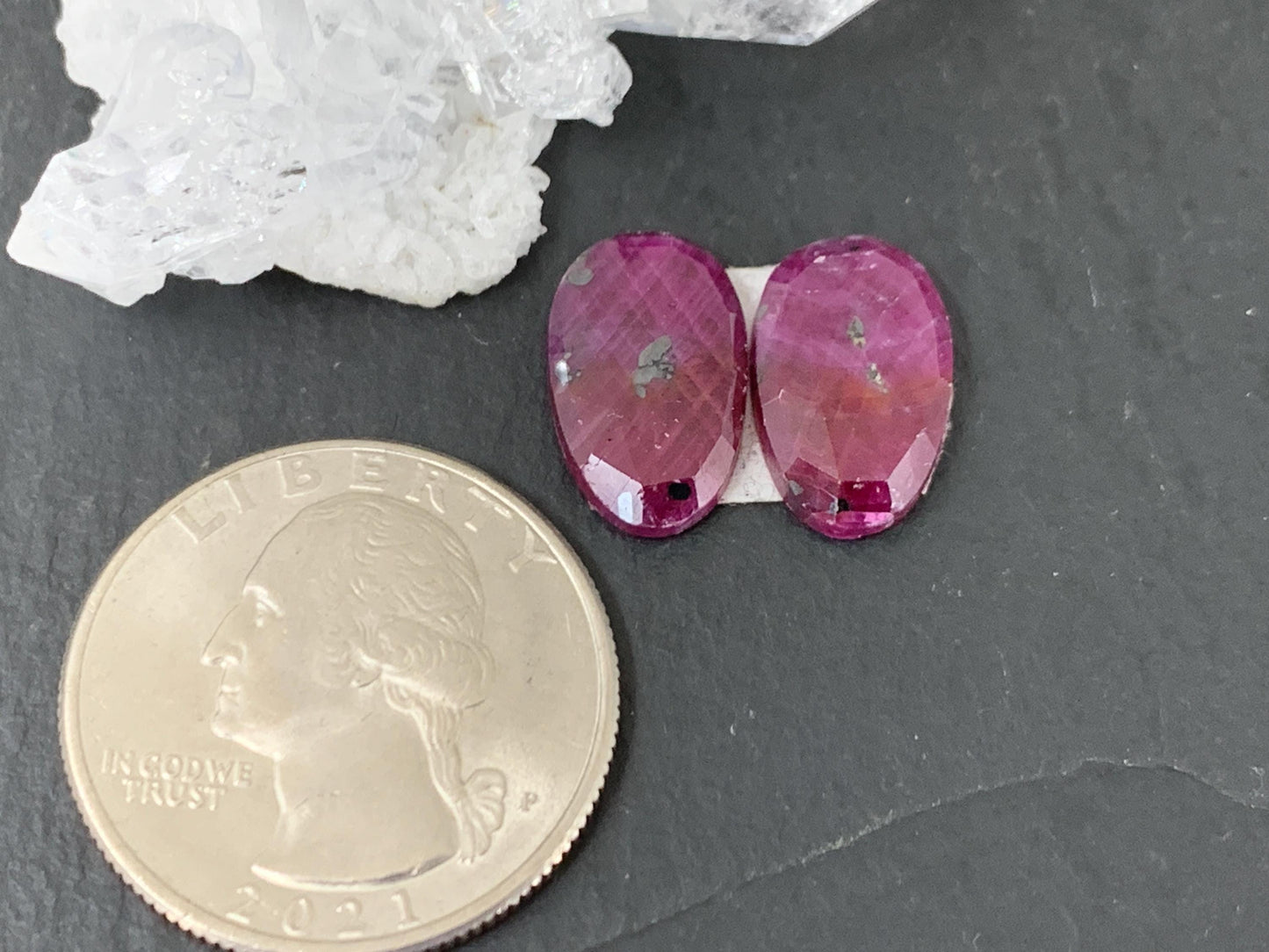 Faceted Ruby pair 9x15x3.5mm cabochon