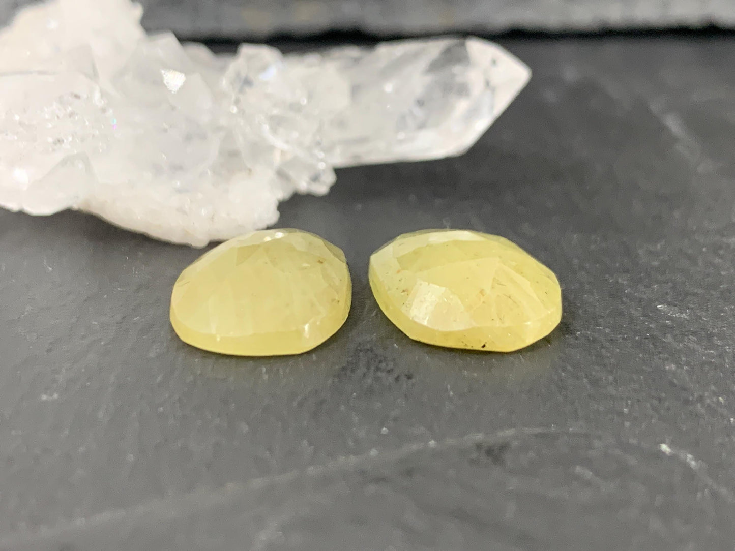 Faceted Yellow Sapphire pair 11x16x4mm cabochon
