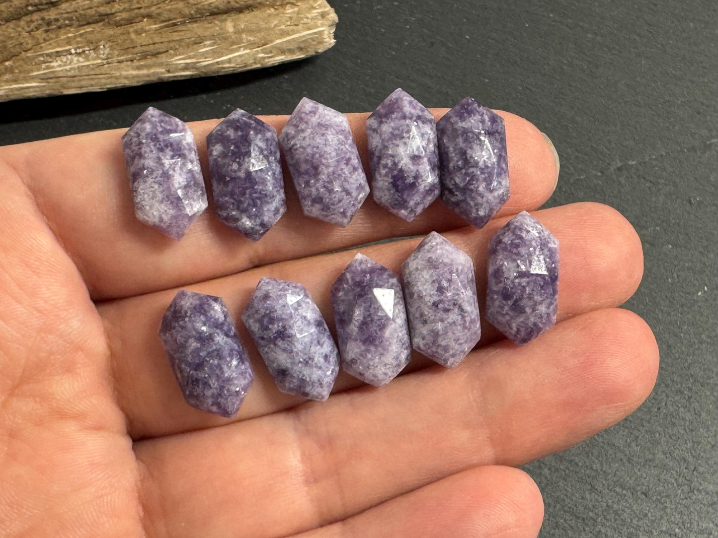 Faceted Lepidolite 8x16mm cabochon - Natural Lepidolite