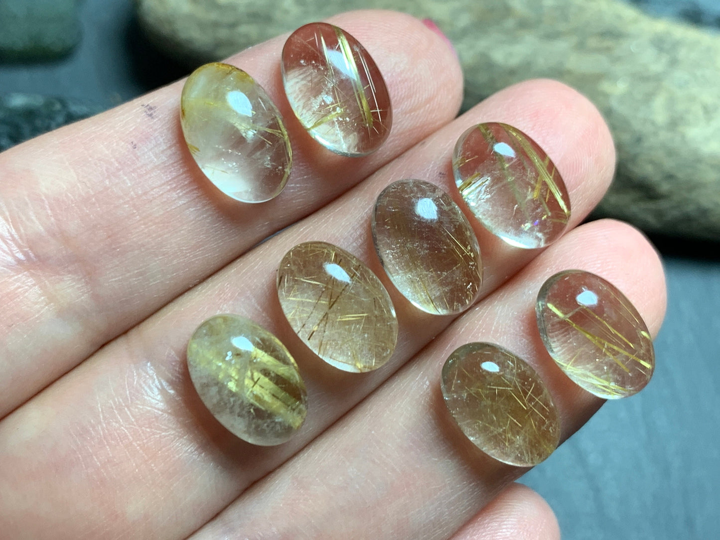 Gold Rutilated Quartz oval 8x12mm cabochon - Calibrated cabochons
