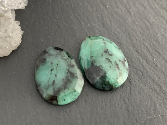 Faceted Emerald Pair 10x14x3mm cabochon