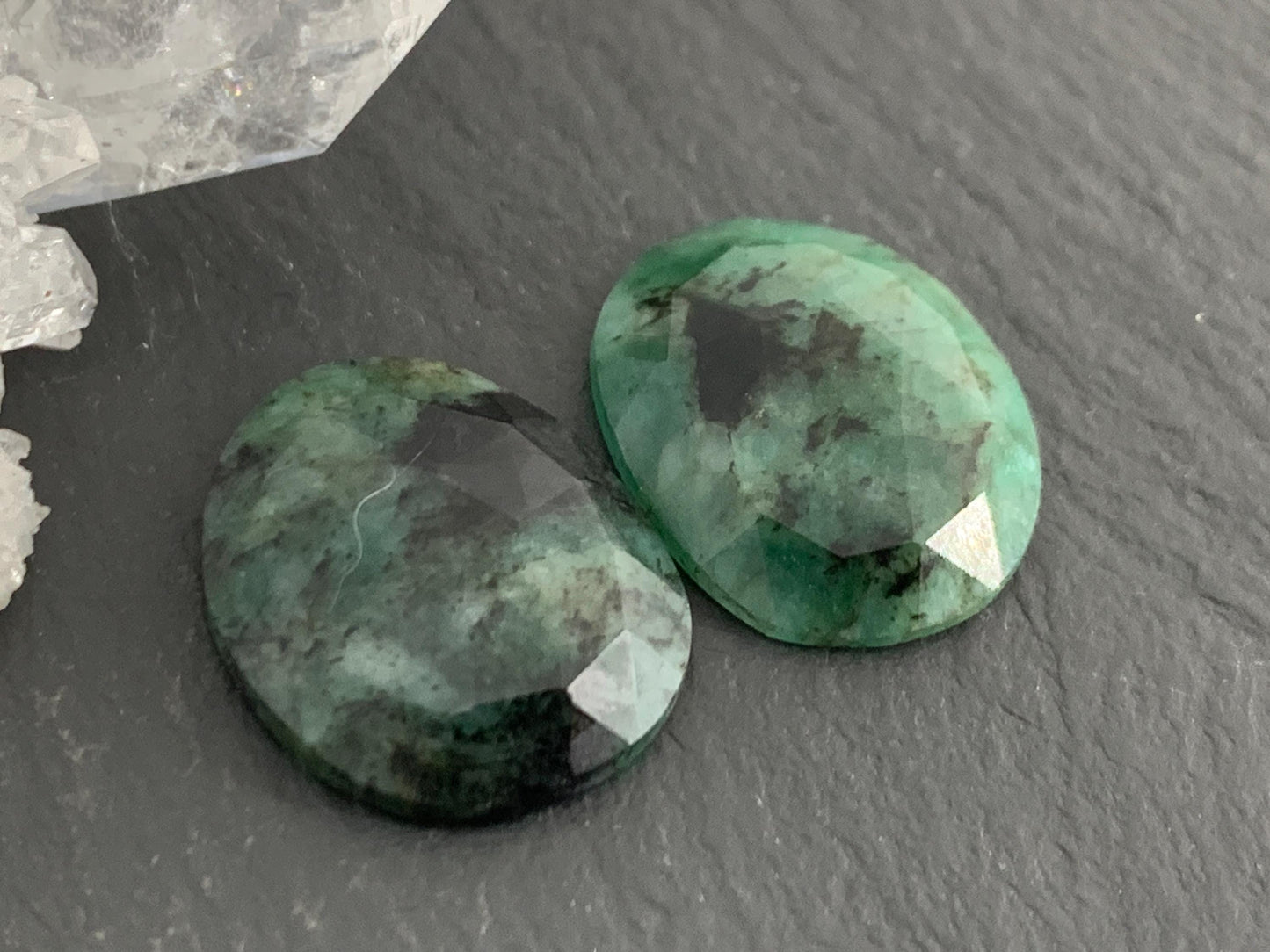 Faceted Emerald Pair 14x17x4mm cabochon