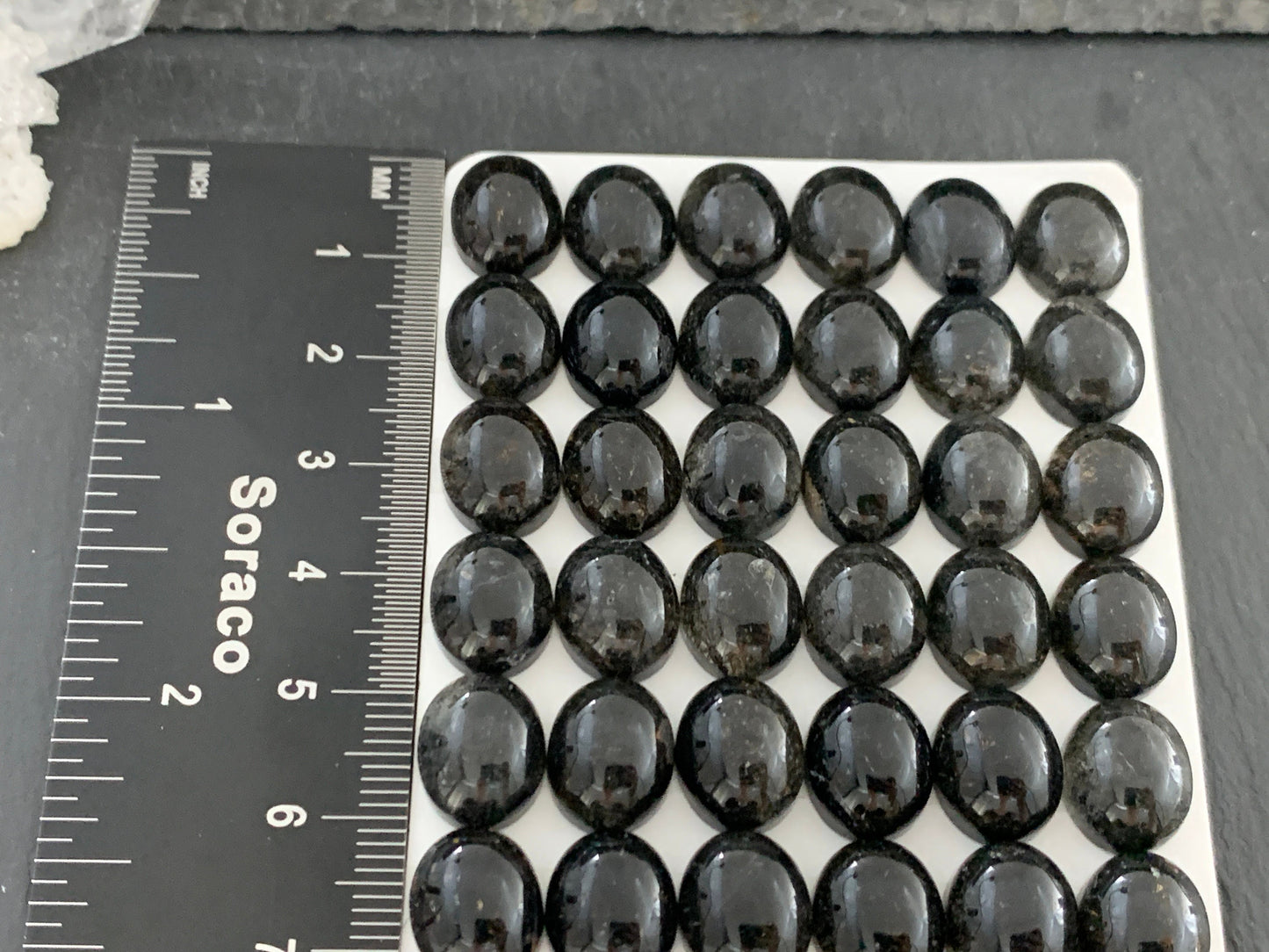 Black Rutilated Quartz oval 10x12mm cabochon - Calibrated cabochons