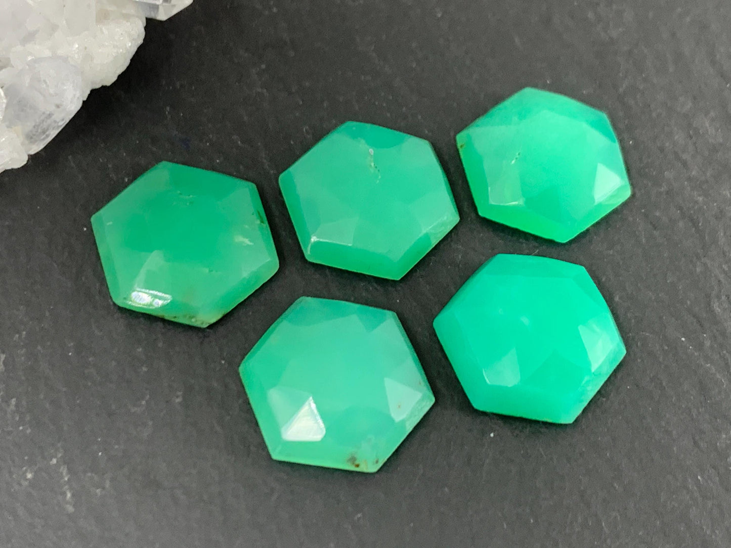 Faceted Chrysoprase Cabochon 12x14mm Hexagon Gemstone – Rose Cut Green Stone