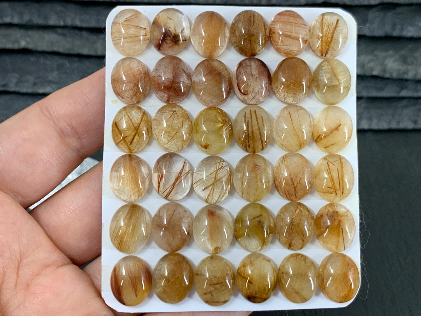 Rutilated Quartz oval 10x12mm cabochon - Calibrated cabochons