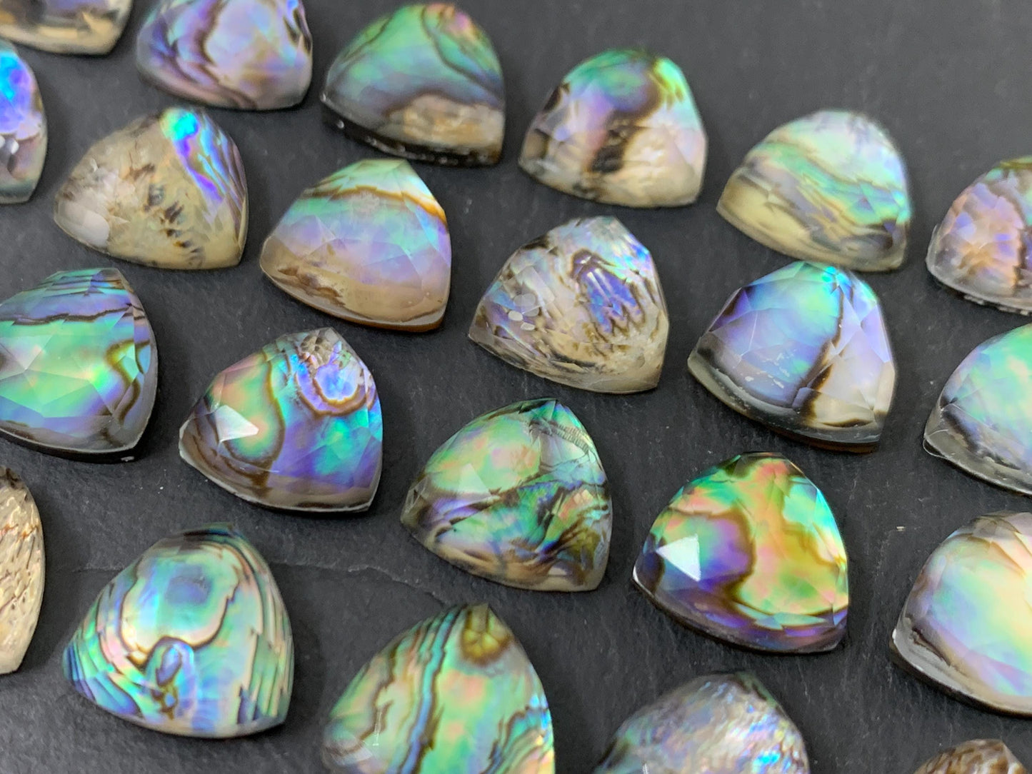 Faceted Abalone triangle 12mm doublet cabochon