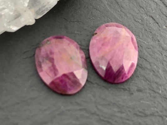 Faceted Ruby pair 9x12x3mm cabochon