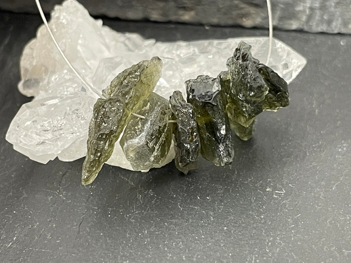 Raw Moldavite beads 12-23mm long - of of 6 beads