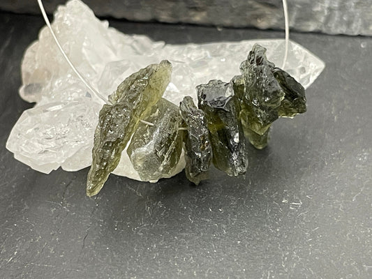 Raw Moldavite beads 12-23mm long - of of 6 beads