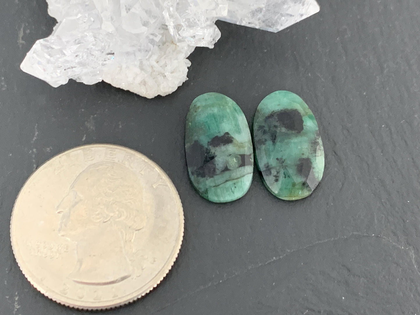 Faceted Emerald Pair 10x17x3mm cabochon