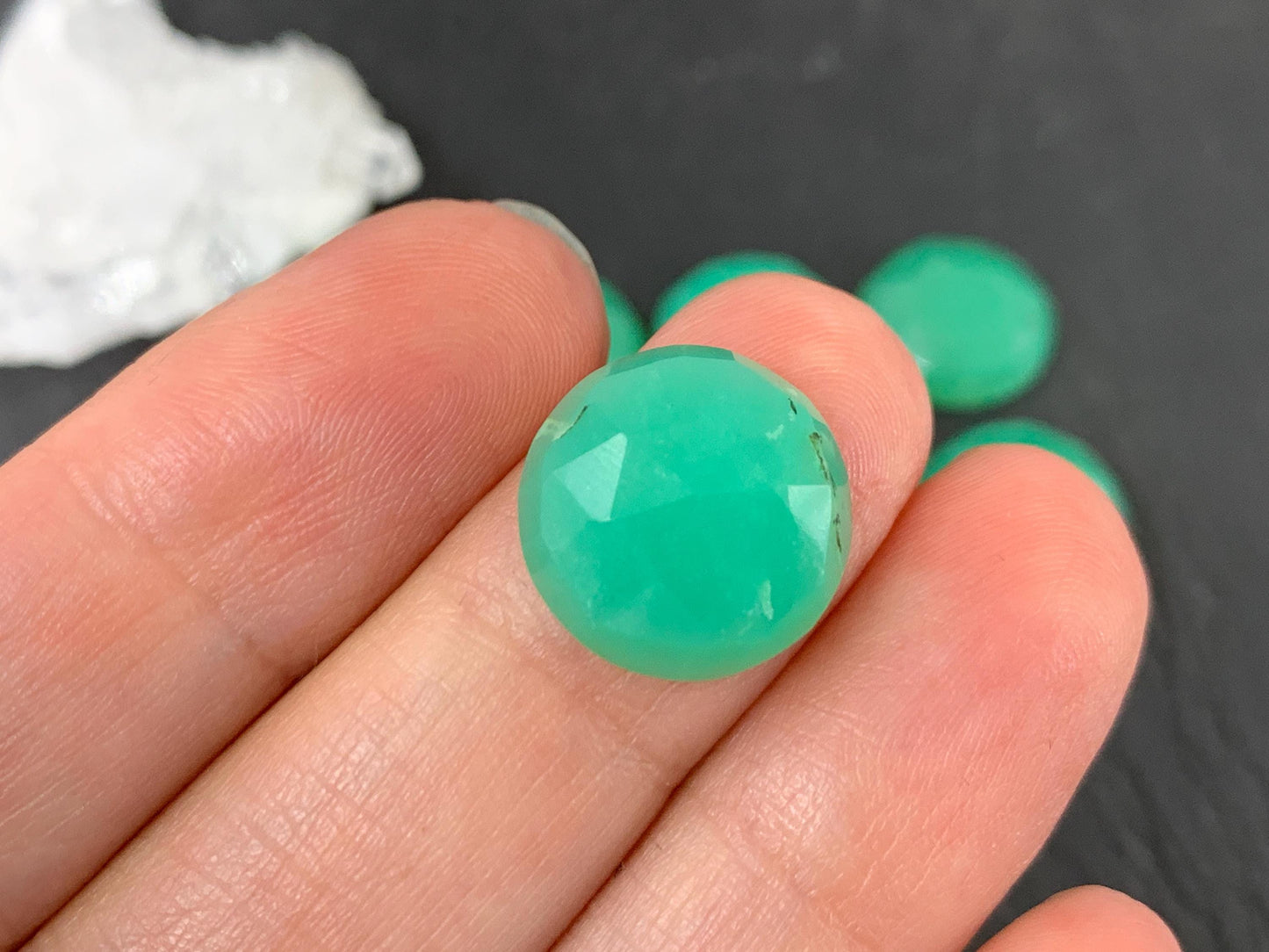 Faceted Chrysoprase Cabochon – 14mm Rose Cut Round Green Gemstone for Jewelry