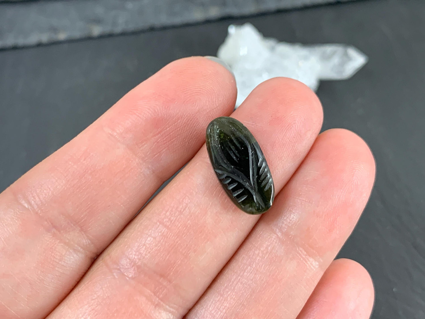 Carved Tourmaline 8x17x2.5mm cabochon