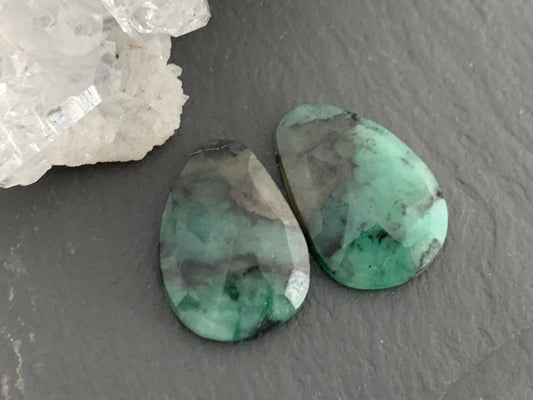 Faceted Emerald Pair 11x17x3.5mm cabochon